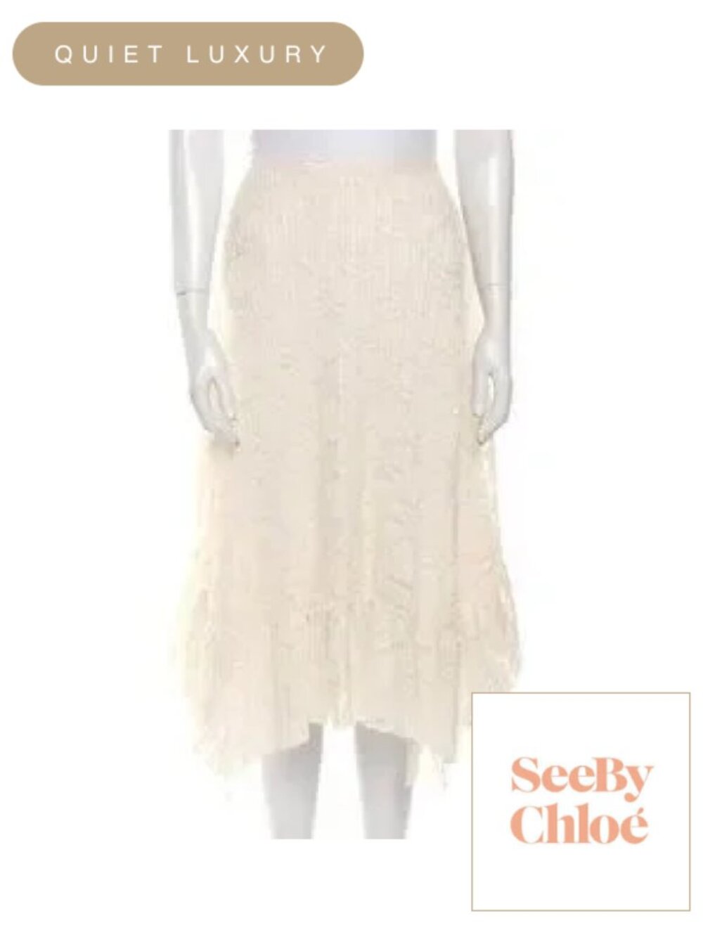 See by Chloe Romantic Lace Midi Skirt with Ruffles Lace and Mesh, XS/EU FR 34